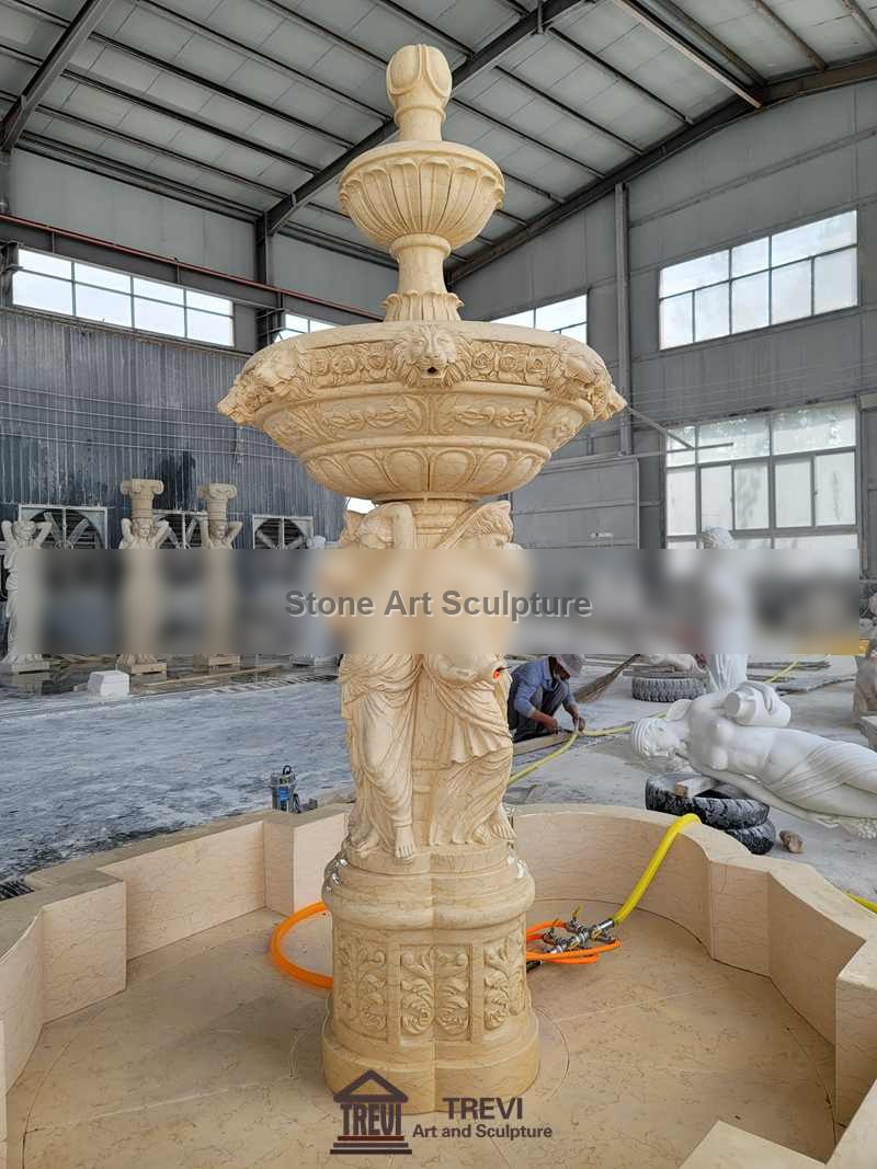 Outdoor Beige Marble Tiered Fountain Woman Sculpture Manufacturer MOKK-866 detail image
