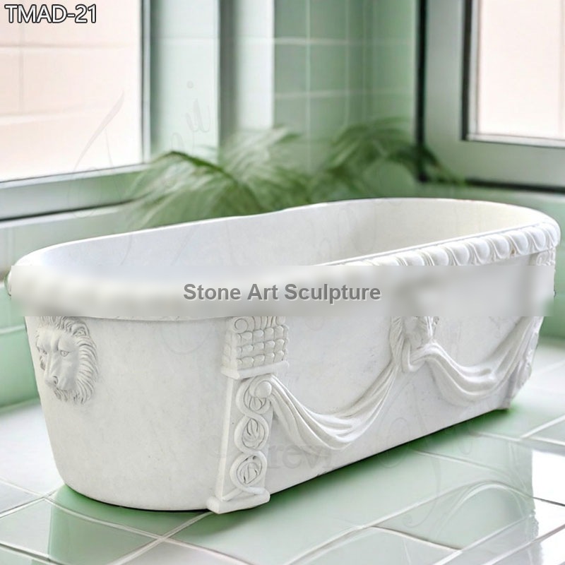 White Marble Soaking Tub with Lion Head for Sale