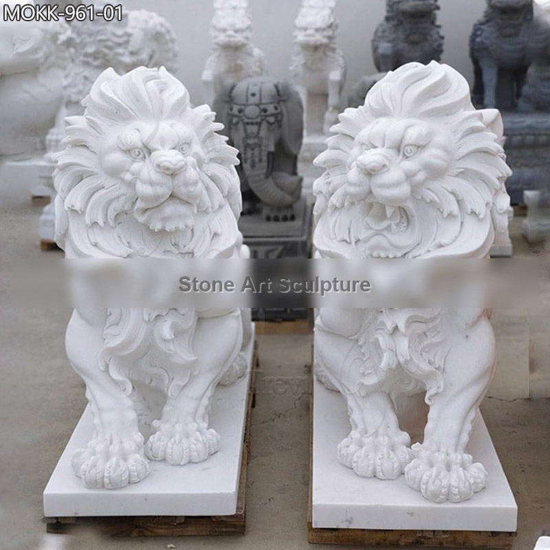 Large Sitting Marble Lions in Front of House for Sale Cheap Supplier MOKK-961 detail image