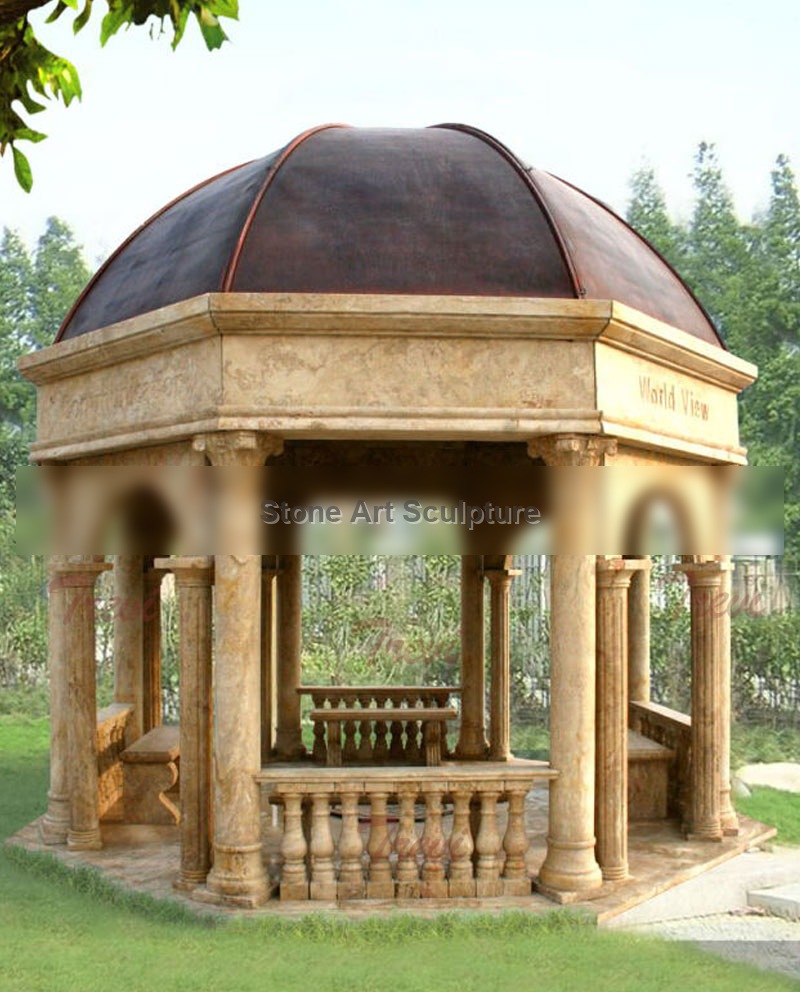 Large waterproof antique beige marble strong pavilion for outdoor garden for sale TMG-23 detail image