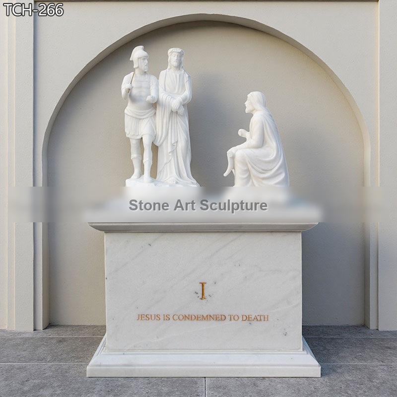 Station I | Jesus Is Condemned to Death Marble Statue detail image