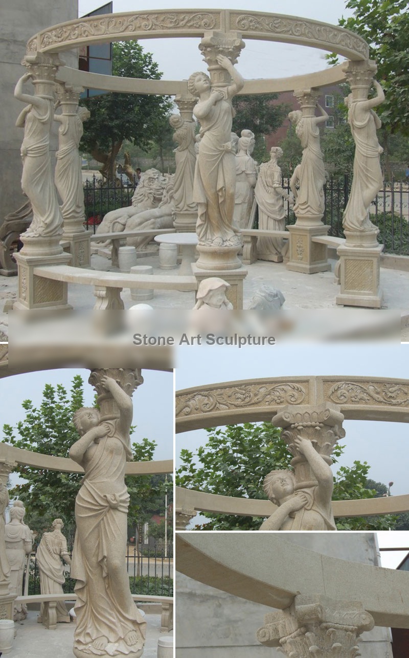 Retro decorative pavilion with lady statues and benches for outdoor garden decor TMG-05 detail image