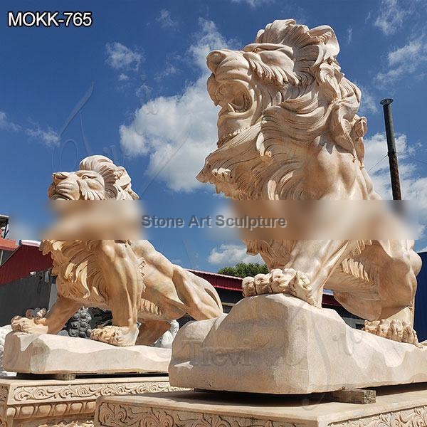 Beige Outdoor Marble Lion Statues for Sale Suppliers MOKK-765