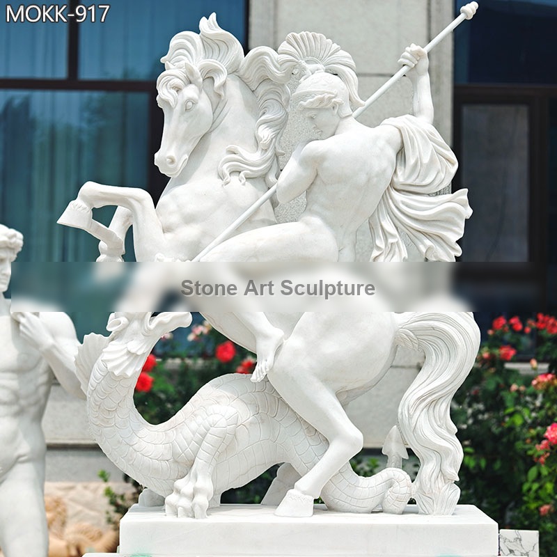 Large Marble St George Slaying the Dragon Statue MOKK-917 detail image