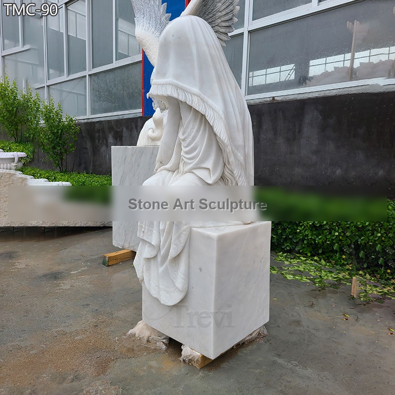 White Weeping Lady Statue Memorial in Marble for Cemetery detail image