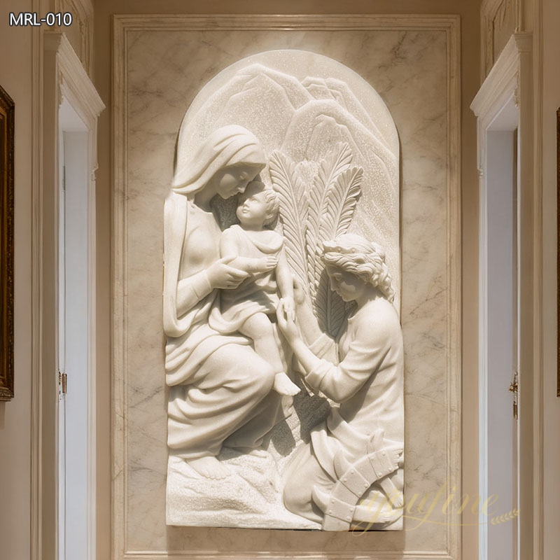 vivid large White Marble Mary and Baby Jesus Religious Wall Relief