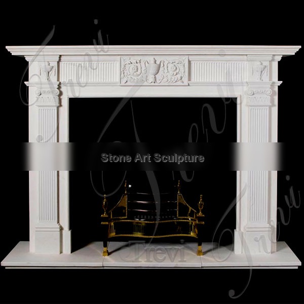 Cheap stone simple white marble tiles fireplace mantel frame for sale TMFP-10