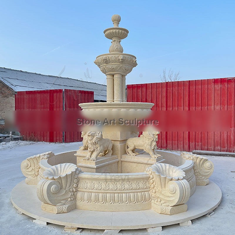 Garden Decoration Outdoor Marble Fountain With Lion Statues for Sale MOKK-03 detail image