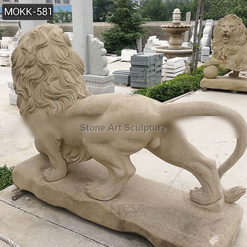 Antique Beige Walking Lion Statues MOKK-581 detail image