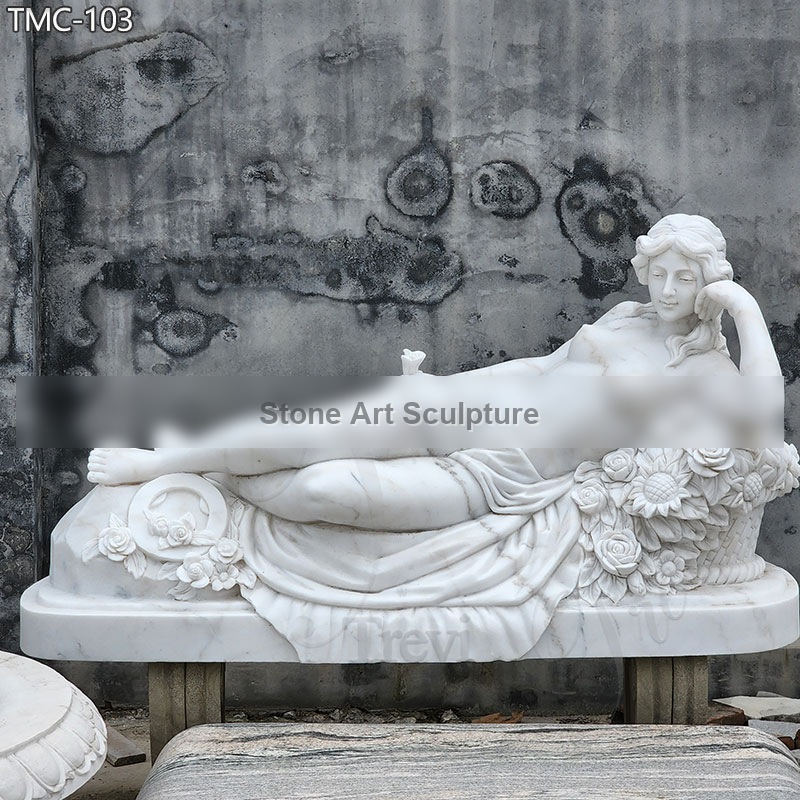 Elegant Marble Woman Lying Down Statue detail image