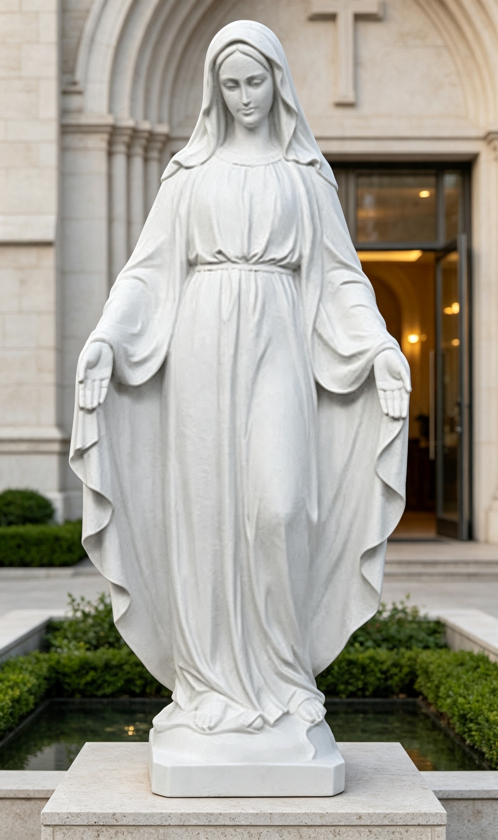 White Marble Virgin Mary Statue, Religious Church Stone Sculpture-SAS-21515