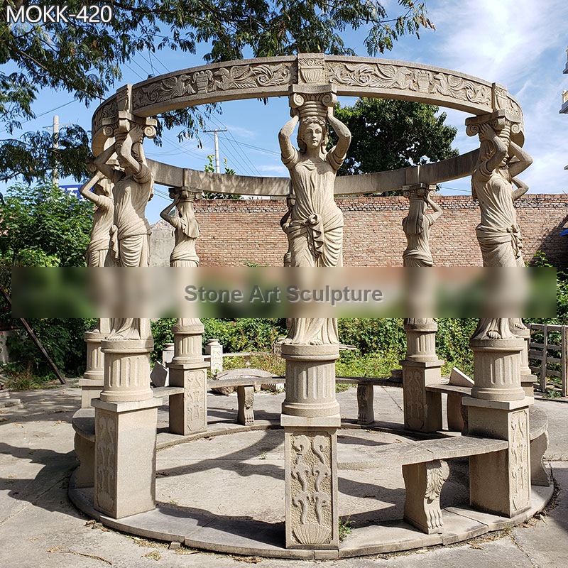 Sandstone Gazebo with Female Figure Statue for Sale MOKK-420 detail image