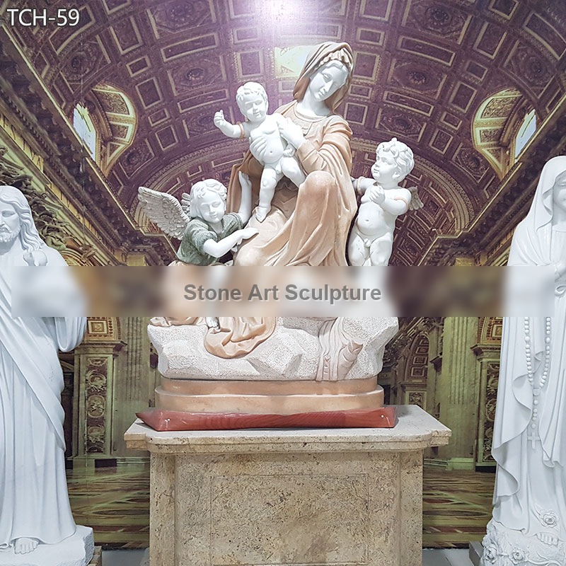 Michelangelo the Sitting Madonna and Child Marble Statues TCH-59 detail image