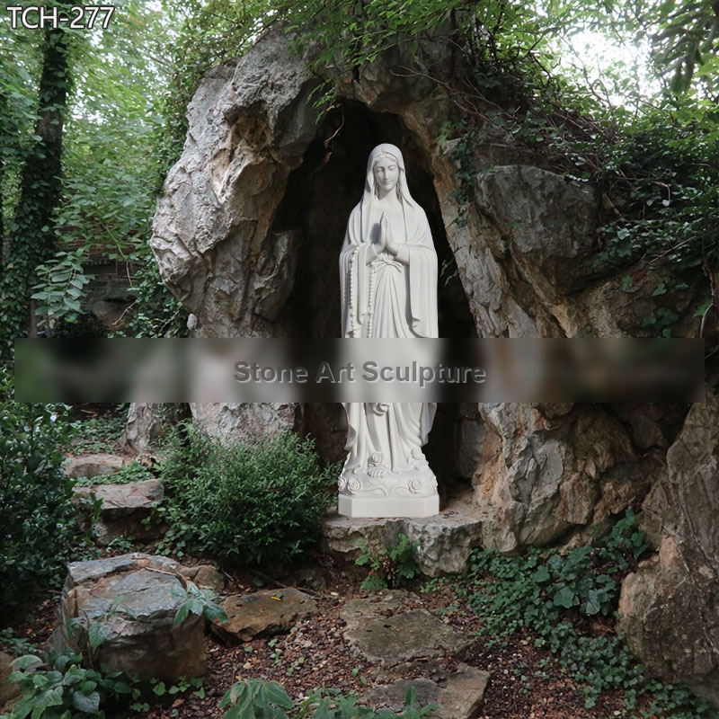 6 Feet Outdoor Marble Virgin Mary Statue with Grotto detail image