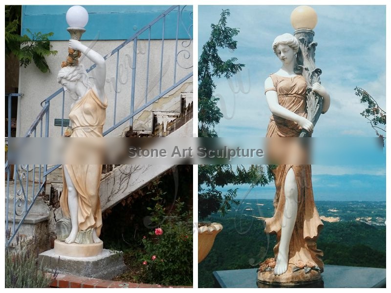 White Marble Woman Statue Lamp Garden Decor Supplier MOK1-070 detail image