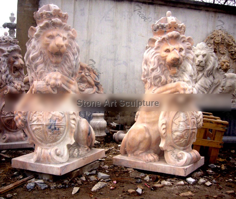 Outdoor crown lion king with shield statues a pair lying down for outside TMA-32 detail image