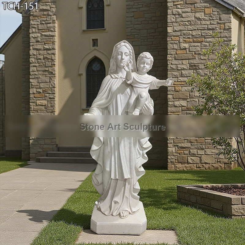 Catholic Virgin Madonna and Child Garden Marble Statues TCH-151 detail image