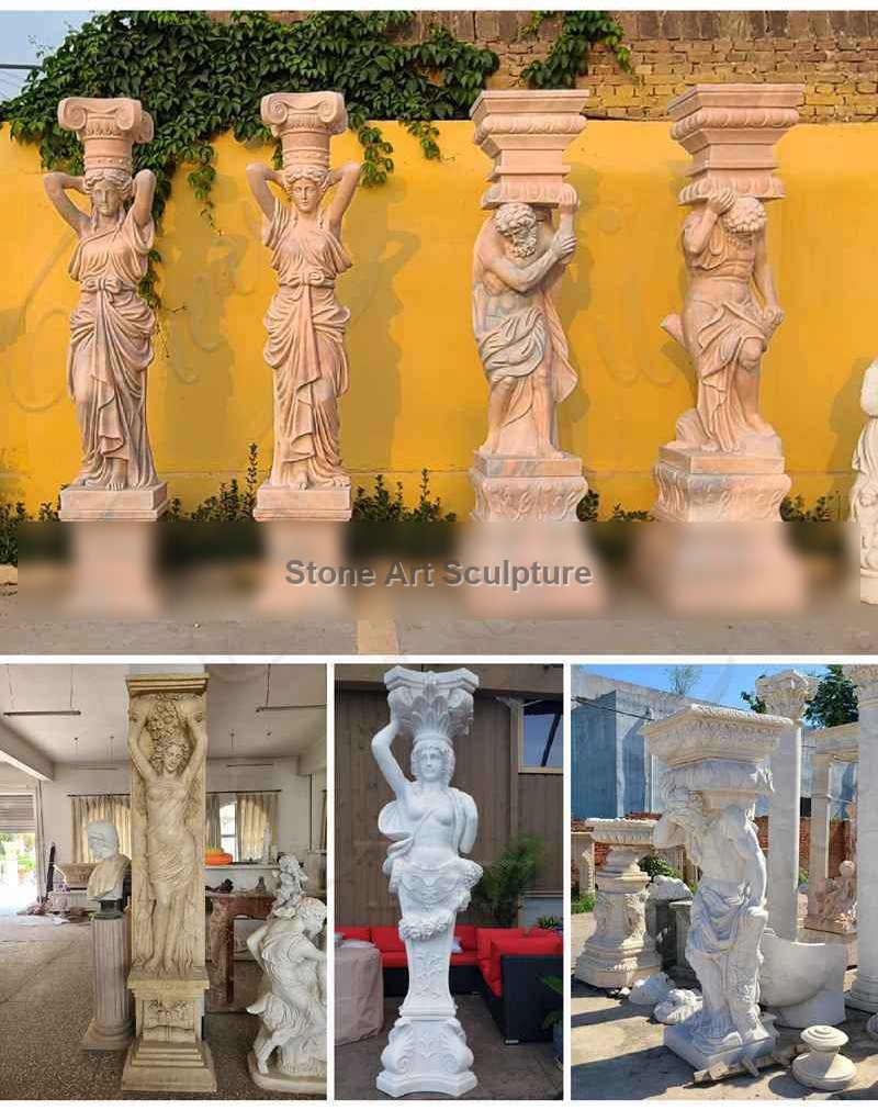 Beautiful Marble Column Design with Female Statues Supplier MOK1-042 detail image