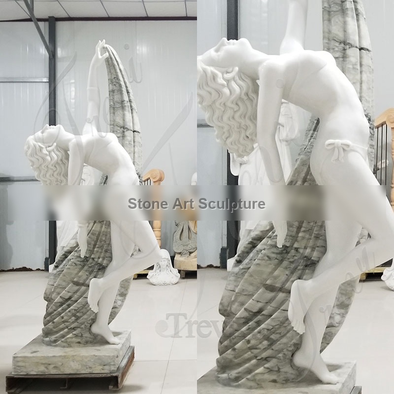 Life Size Outdoor Beautiful White Marble Dancing Girl Statue for Sale MOKK-400 detail image