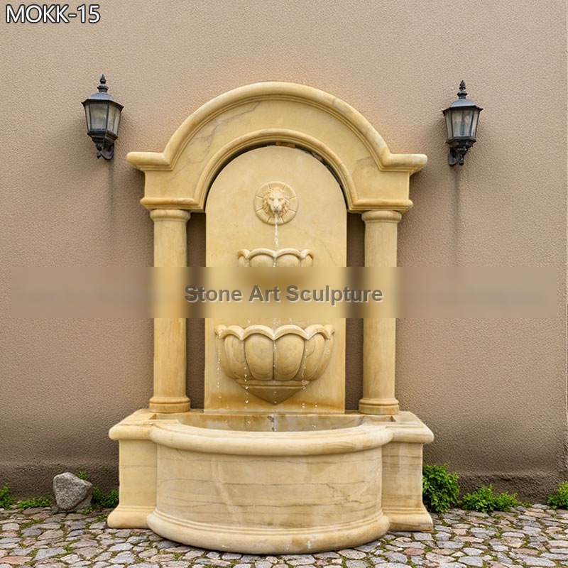 Antique Tall Stone Lion Head Wall Fountain for Garden