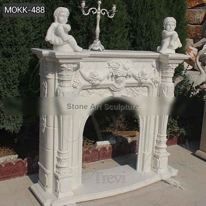 Hand Carved White Marble Fireplace Mantel Manufacturer MOKK-488 detail image