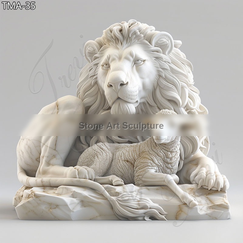 Large Marble Lion and Lamb Statues Outdoor Garden Decor TMA-35 detail image