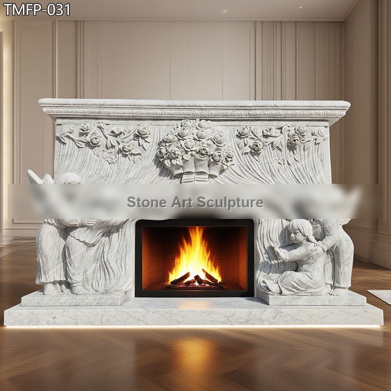 Carrara Decorative Custom Children Statue Fireplace TMFP-031