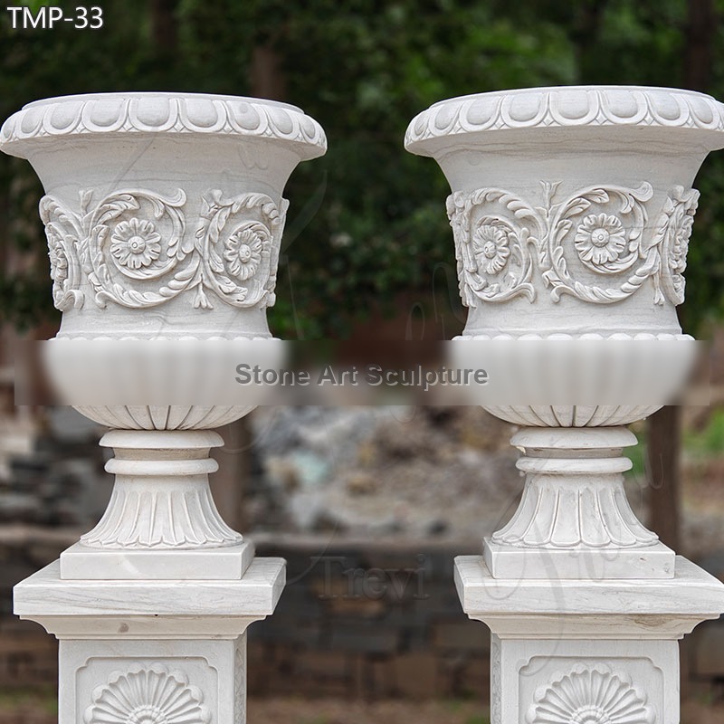 Beautiful White Large Marble Plant Pot for Outdoor Decor for Sale detail image