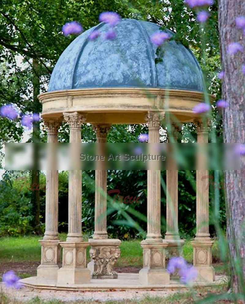 Outdoor patio round antique beige marble gazebo with blue metal dome UK for sale TMG-30 detail image