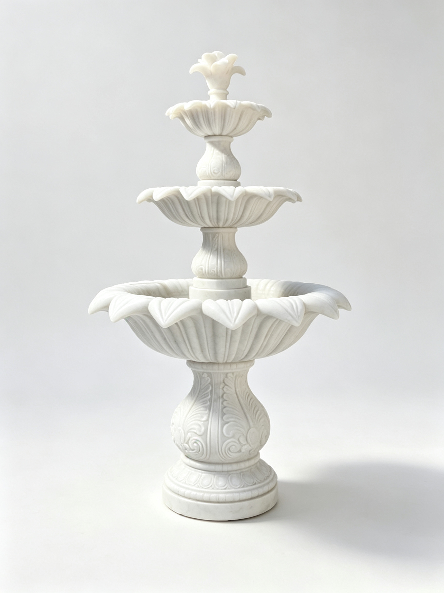 Three-Tier White Marble Lotus Water Fountain For Garden Decor-SAS-101142