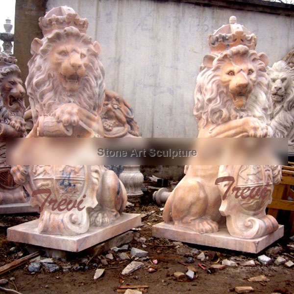 Outdoor crown lion king with shield statues a pair lying down for outside TMA-32
