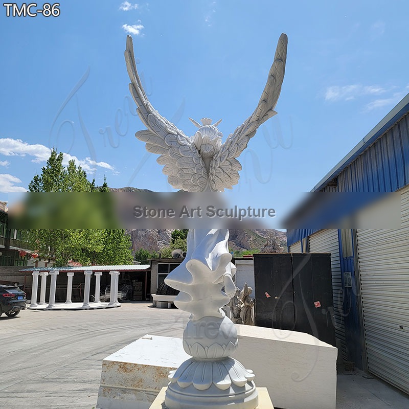 Marble Woman Angel Statue Holding Peace Dove for Sale detail image