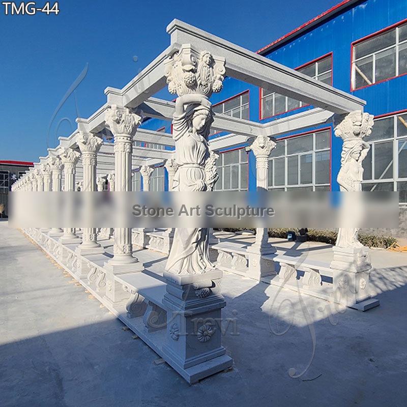 Long White Marble Gazebo with Caryatid Garden Decor TMG-44