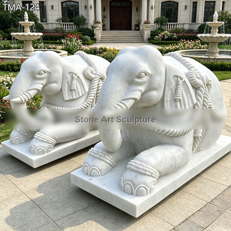 Pair of Sitting Elephant Statues for Home Decor TMA-124