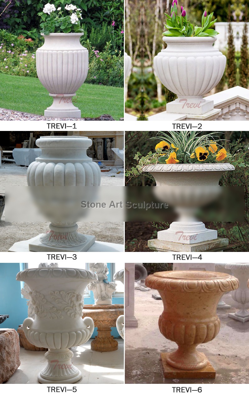 Indoor white marble urn round pots for garden decor TMP-015 detail image