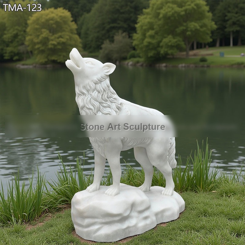 Hand-carved White Marble Wolf Statue for Garden