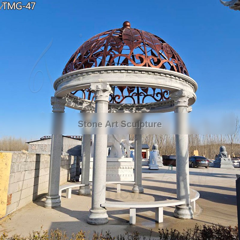 Nautral Marble Gazebo Outdoor with Metal Dome for Sale detail image