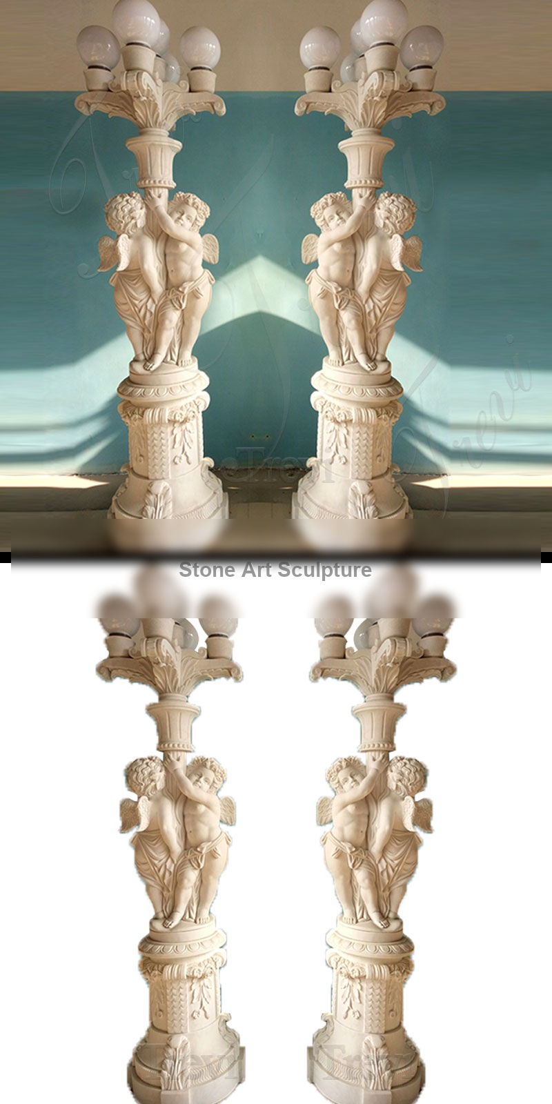 Life Size Marble Lamps with the Angel Statues Home Decoration on Stock MOKK-423 detail image
