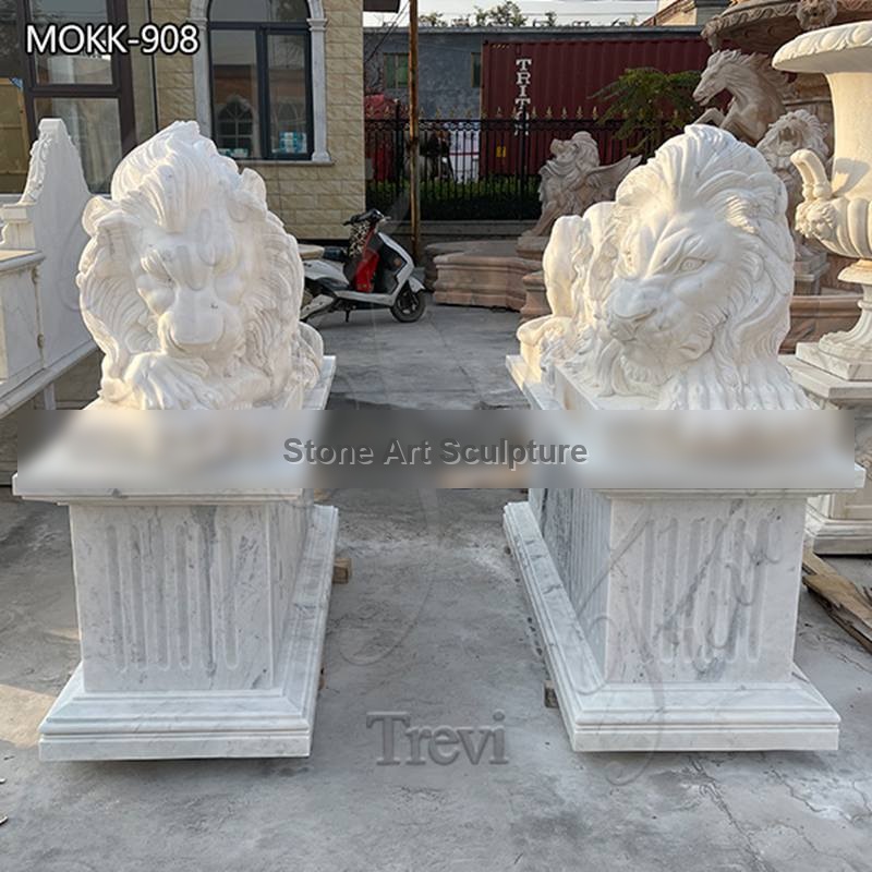 Marble Lion Statues for Front Porch Outdoor Large Size Decor for Sale MOKK-908 detail image