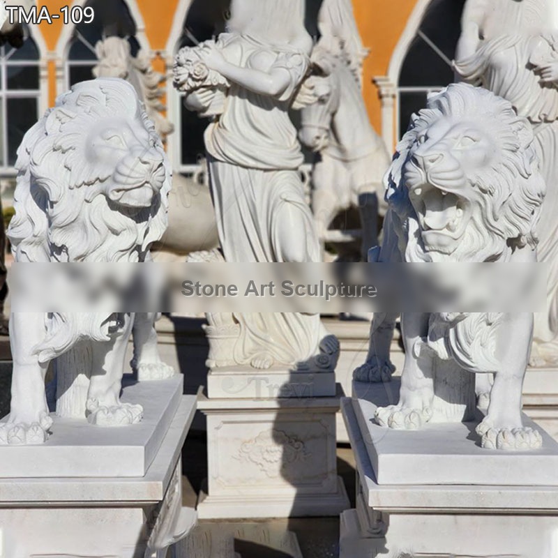 Large White Marble Roaring Lion Statue Garden Deco for Sale TMA-109 detail image