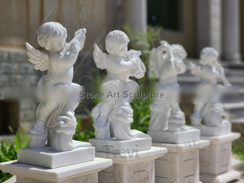 Lifelike Marble Cherub Playing Music Statue Supplier TMC-63 detail image