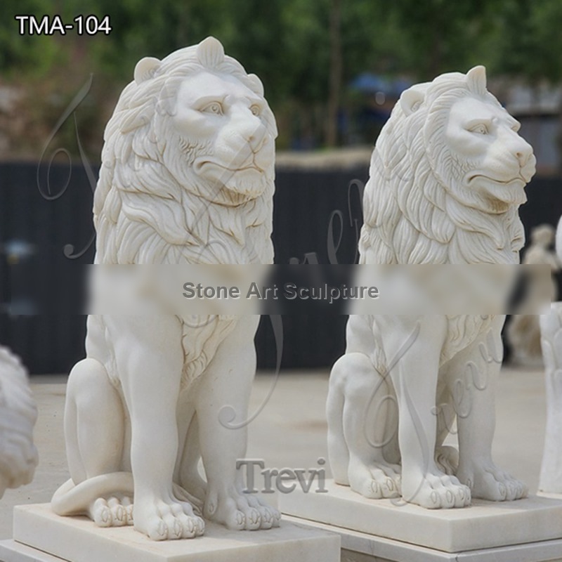 White Marble Sitting Lion Statue for Home Decor TMA-104