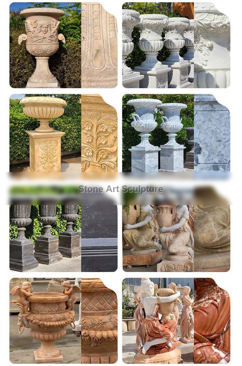 Modern Outdoor White Marble Planter Pots with Round Basin for Sale detail image