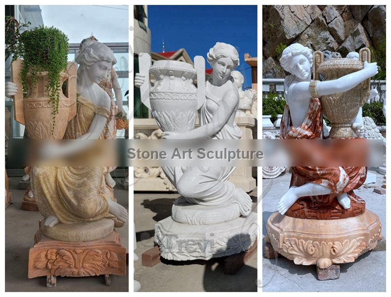 Exquisite Marble Lady Statue Flower Pot for Garden MOK1-105 detail image