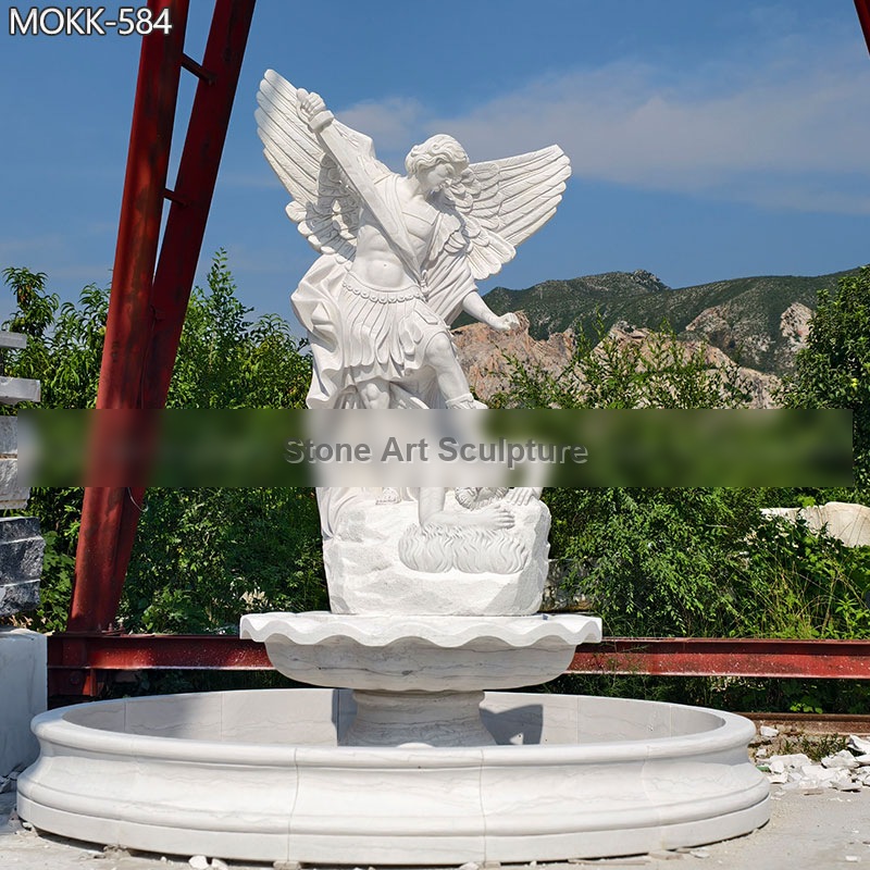 Outdoor Tiered Marble St Michael Fountain for Sale MOKK-584 detail image