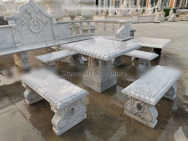 White Marble Garden Table and Chairs Manufacturer TMAD-01 detail image