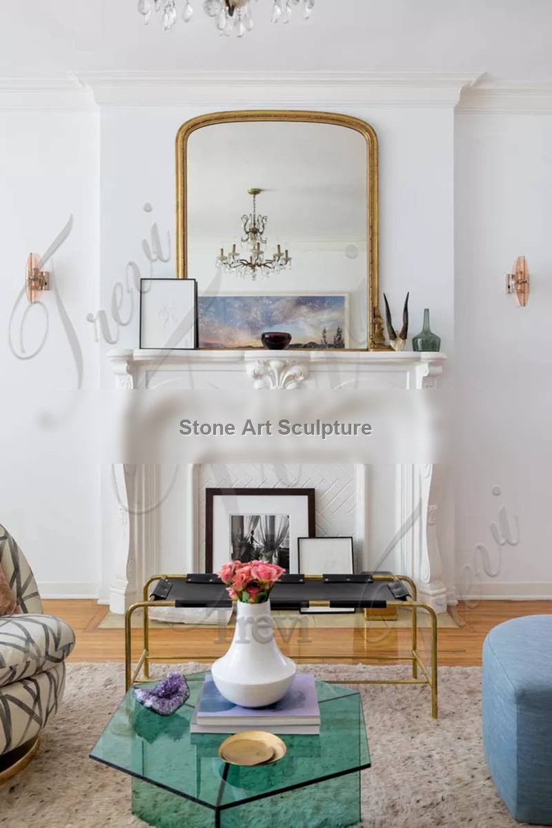 White Modern Marble Fireplace Surround Living Room Decor MOKK-990 detail image