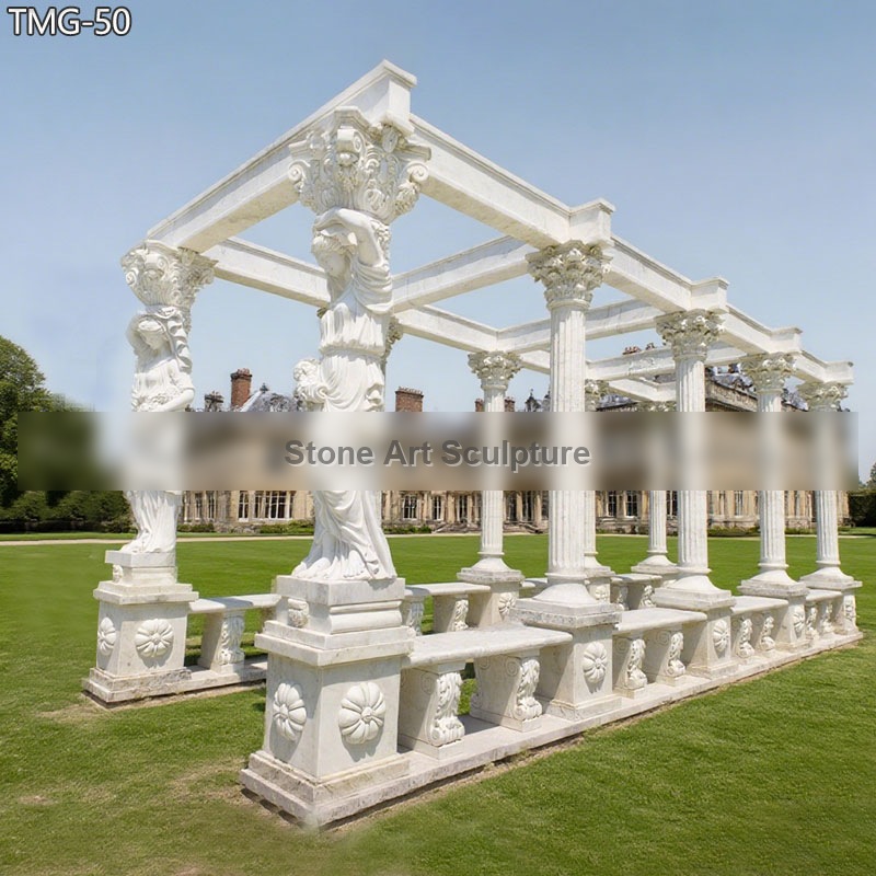 Ornate Marble Greek Pavilion with Female Column
