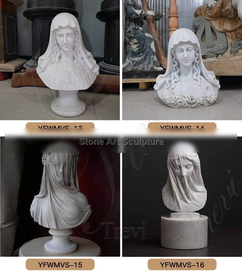 Home Decoration Carrara Marble Virgin Veil Madonna Bust for Sale MOKK-760 detail image