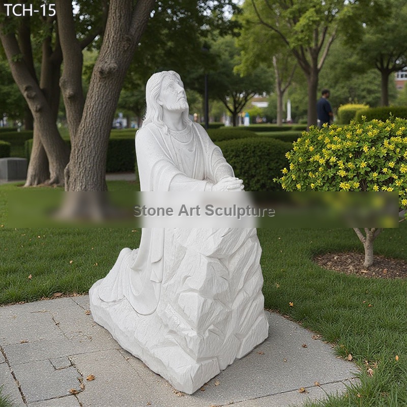 Life Size Christ Jesus Kneeling in Prayer at Garden Religious Statues Outdoor TCH-15